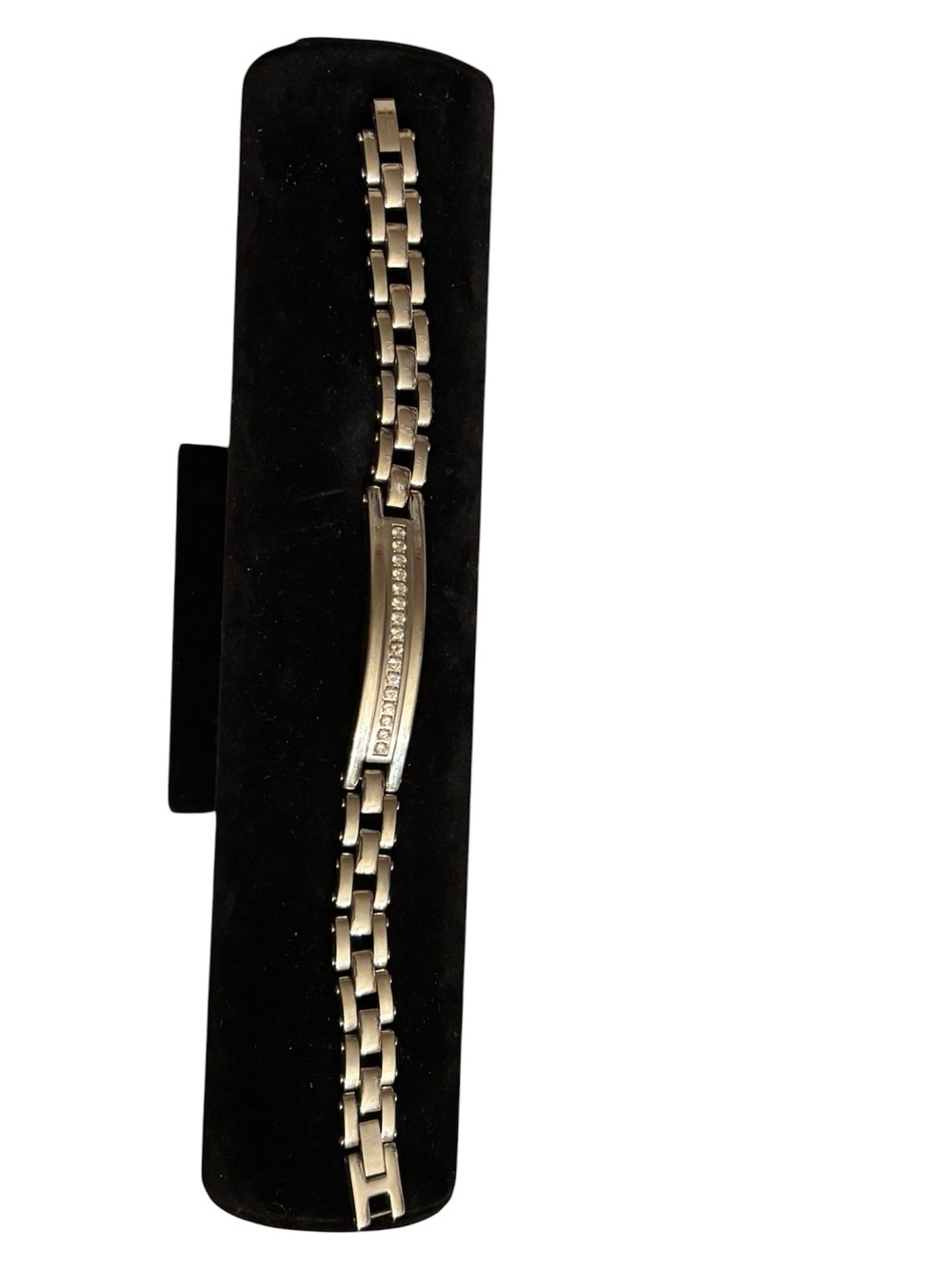 Men’s Silver Link Bracelet with Crystal Accent